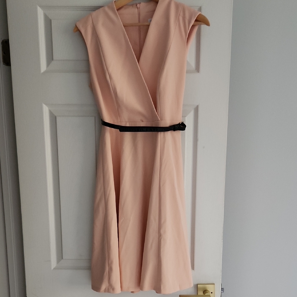 Calvin Klein Peach Midi Dress with Black Belt